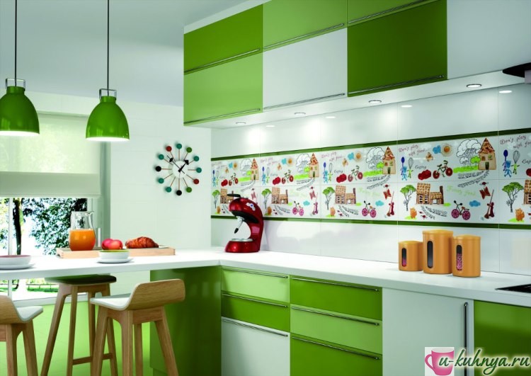 сочетание зеленого в интерьере кухни
